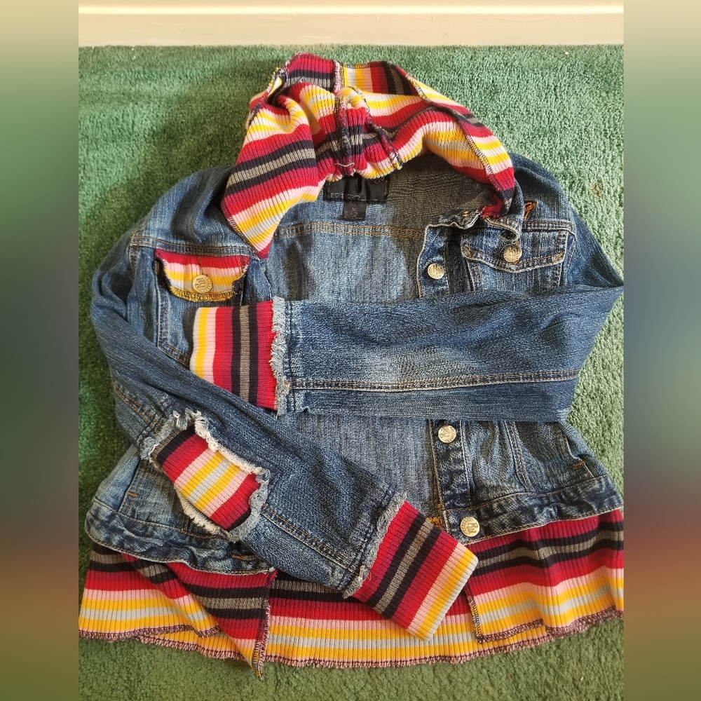 Rocawear Jean Jacket with Multicolored Hood Size XL - Picture 3 of 8